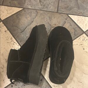 UGG Black Suede Boots platform booties classic ultra mini
